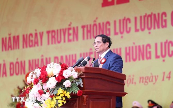 Thủ tướng Phạm Minh Chính phát biểu tại Lễ kỷ niệm 50 năm Ngày truyền thống lực lượng Cảnh sát Cơ động.