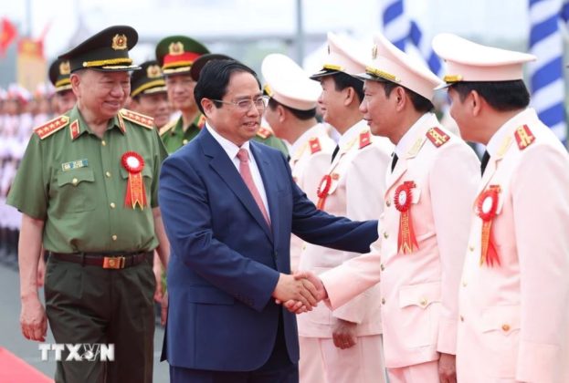 Thủ tướng Phạm Minh Chính với lãnh đạo Bộ Công an tham dự Lễ kỷ niệm.