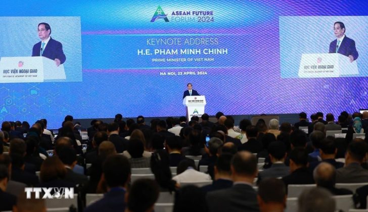 Thủ tướng Phạm Minh Chính phát biểu tại Diễn đàn Tương lai ASEAN 2024 tại Hà Nội, sáng 23/4/2024.