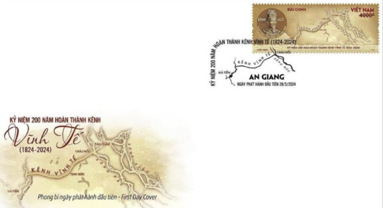 Mẫu FDC của bộ tem bưu chính "Kỷ niệm 200 năm hoàn thành kênh Vĩnh Tế (1824 - 2024)".