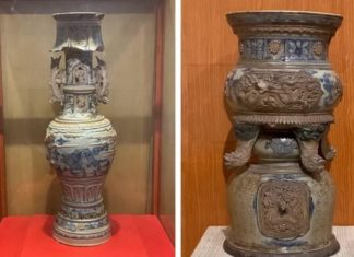 Cận cảnh Bảo vật Quốc gia Bộ chân đèn và lư hương gốm men thời Mạc Cận cảnh Bảo vật Quốc gia Bộ chân đèn và lư hương gốm men thời Mạc