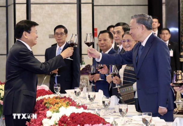 Chủ tịch nước T&ocirc; L&acirc;m dự chi&ecirc;u đ&atilde;i trọng thể của Nh&agrave; nước L&agrave;o