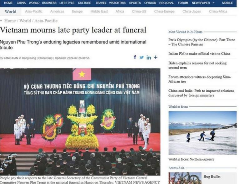 Bài viết trên China Daily về Quốc tang Tổng Bí thư Nguyễn Phú Trọng