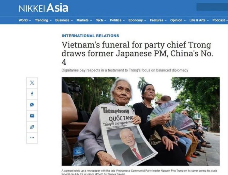 Bài viết trên báo Nhật Nikkei về Quốc tang Tổng Bí thư Nguyễn Phú Trọng