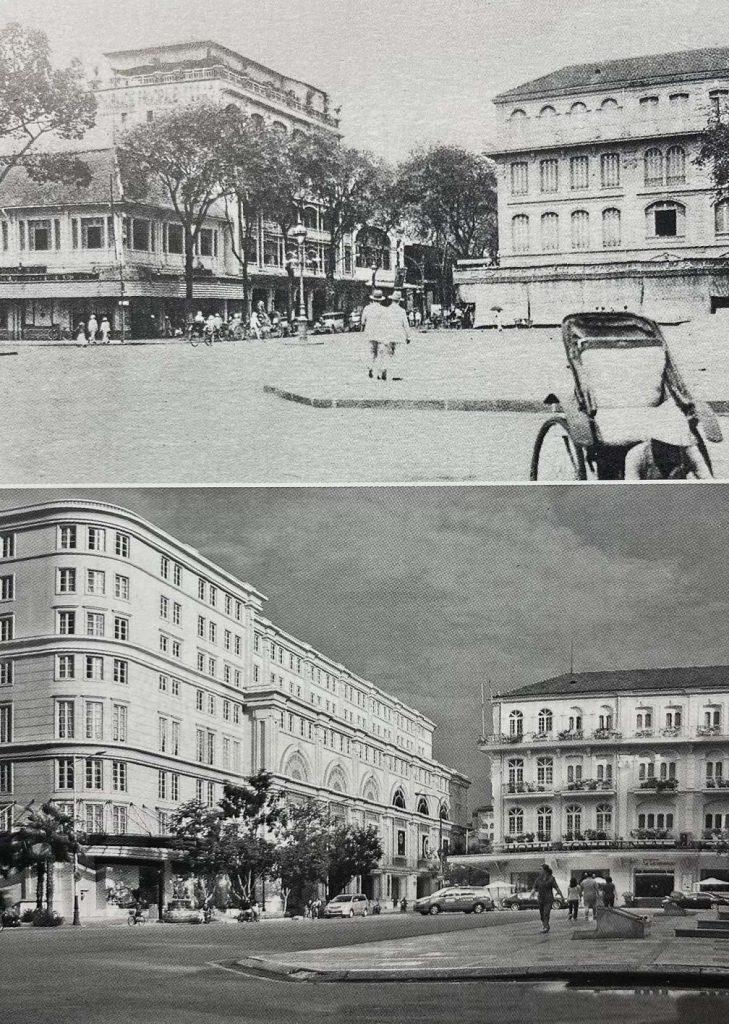 Quảng trường nhà hát vào khoảng đầu thập niên 1900 (ảnh trên) và ngày nay (ảnh dưới).