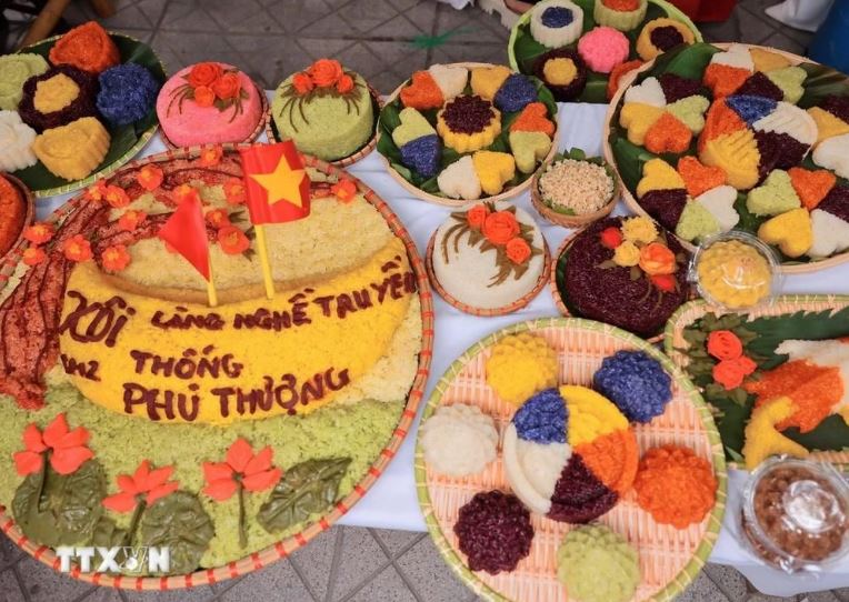Các món xôi dự thi tại Lễ hội truyền thống xôi Phú Thượng lần thứ 7. 
