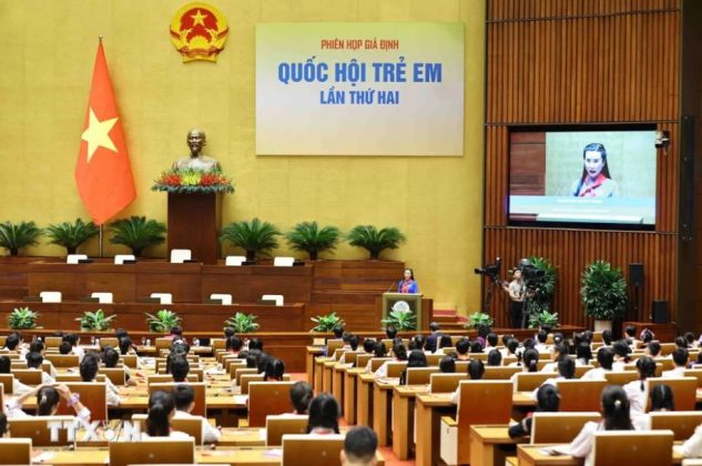 B&iacute; thư Trung ương Đo&agrave;n, Chủ tịch Hội đồng Đội Trung ương - Trưởng Ban Tổ chức phi&ecirc;n họp Nguyễn Phạm Duy Trang ph&aacute;t biểu. (Ảnh: Minh Đức/TTXVN)