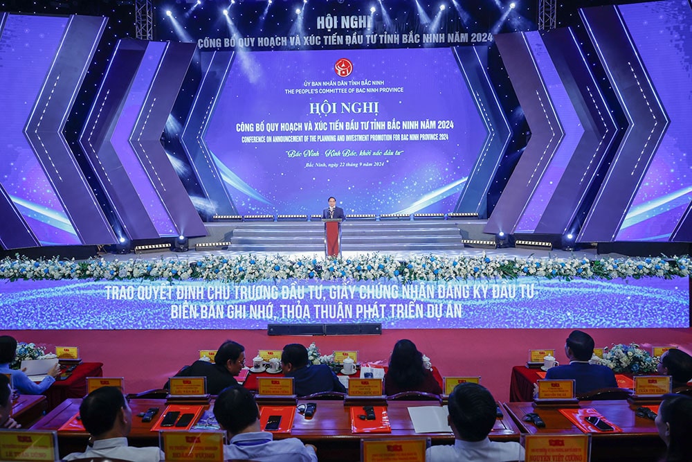 Hội nghị công bố Quy hoạch thời kỳ 2021 - 2030, tầm nhìn đến năm 2050 và xúc tiến đầu tư tỉnh Bắc Ninh năm 2024. Ảnh: Nhật Bắc