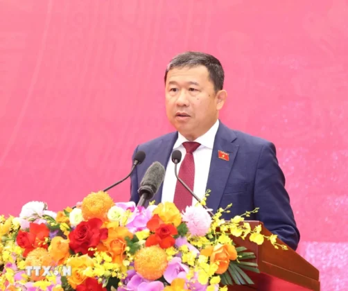 Đồng ch&iacute; Vũ Hải H&agrave;, Ủy vi&ecirc;n Trung ương Đảng, Chủ nhiệm Ủy ban Đối ngoại của Quốc hội ph&aacute;t biểu tại Lễ kỷ niệm. (Ảnh: Phương Hoa/TTXVN)