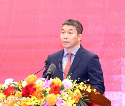 Đồng ch&iacute; Phan Anh Sơn, Chủ tịch Li&ecirc;n hiệp c&aacute;c tổ chức hữu nghị Việt Nam ph&aacute;t biểu. (Ảnh: Phương Hoa/TTXVN)