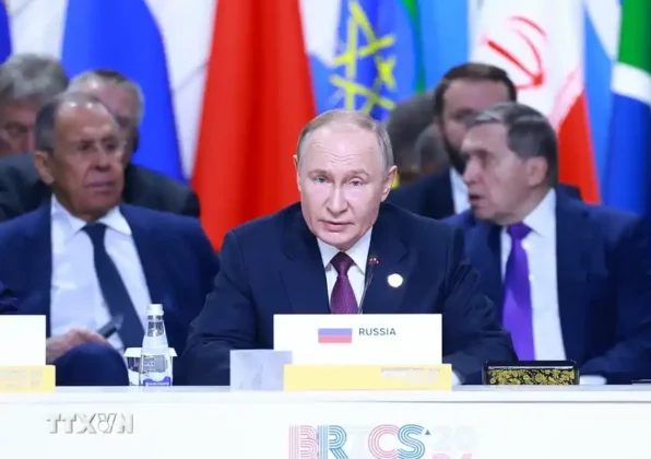 Tổng thống Li&ecirc;n bang Nga Vladimir Putin, Chủ tịch Nh&oacute;m BRICS năm 2024 ph&aacute;t biểu.