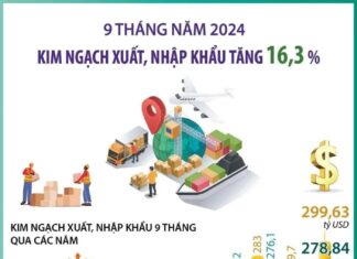 9 tháng năm 2024: Xuất khẩu nông, lâm, thủy sản tăng 21% và kim ngạch xuất, nhập khẩu tăng 16,3% 9 tháng năm 2024: Xuất khẩu nông, lâm, thủy sản tăng 21% và kim ngạch xuất, nhập khẩu tăng 16,3%