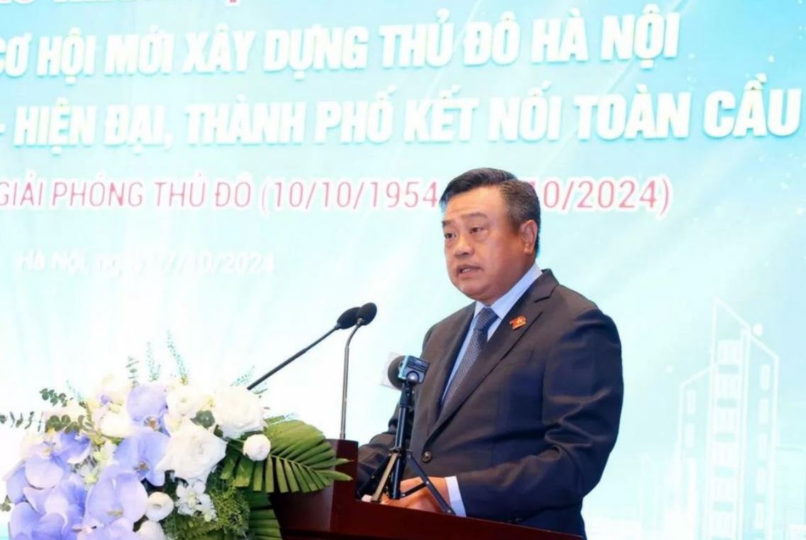 Chủ tịch UBND TP. Hà Nội Trần Sỹ Thanh phát biểu chào mừng tại hội thảo.