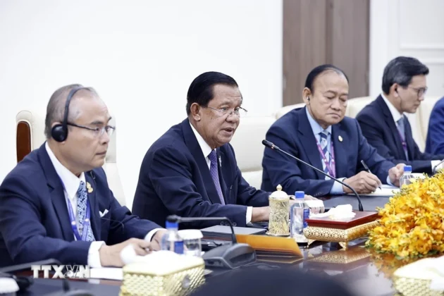 Chủ tịch Thượng viện Campuchia Samdech Techo Hun Sen ph&aacute;t biểu.