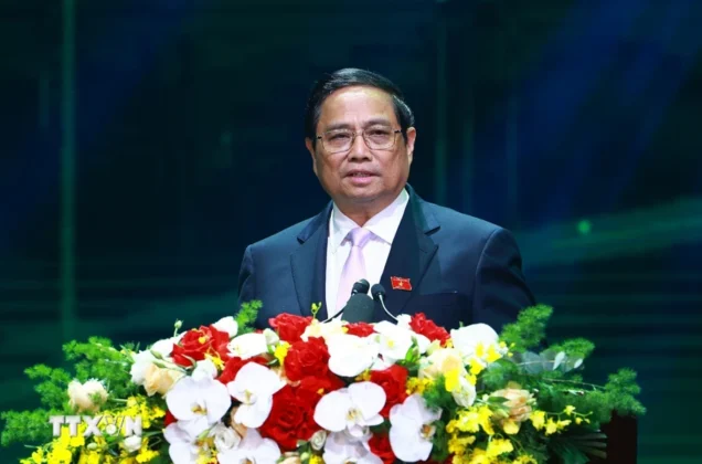 Thủ tướng Phạm Minh Ch&iacute;nh ph&aacute;t biểu tại Lễ c&ocirc;ng bố sản phẩm đạt Thương hiệu Quốc gia Việt Nam lần thứ 9 năm 2024.