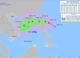 Bão YINXING giật cấp 17 đang di chuyển hướng Tây