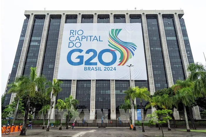 Biểu tượng G20 tại Rio de Janeiro, Brazil, ngày 16/11/2024. 