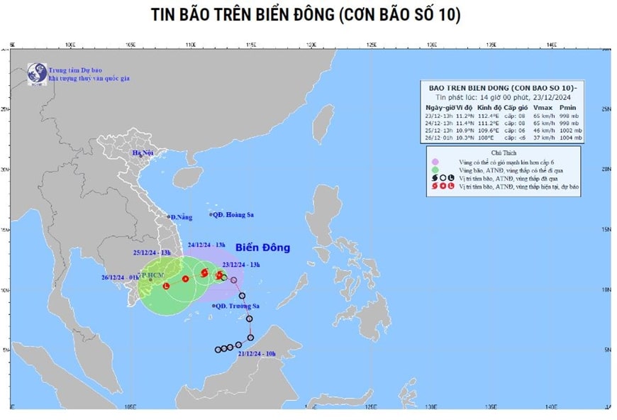 Áp thấp nhiệt đới mạnh lên thành bão số 10, hướng về Phú Yên- Bà Rịa Vũng Tàu