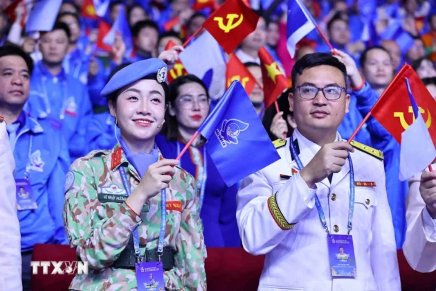 C&aacute;c đại biểu thanh ni&ecirc;n dự Phi&ecirc;n trọng thể Đại hội Hội Li&ecirc;n hiệp Thanh ni&ecirc;n Việt Nam lần 9. (Ảnh: Minh Đức/TTXVN)