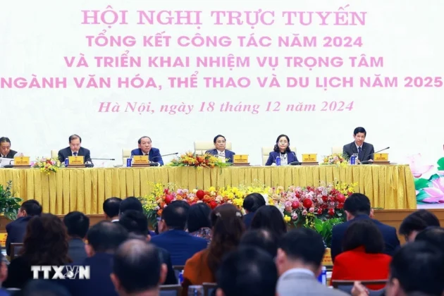 Thủ tướng Phạm Minh Ch&iacute;nh v&agrave; l&atilde;nh đạo Bộ Văn h&oacute;a, Thể thao v&agrave; Du lịch chủ tr&igrave; Hội nghị triển khai nhiệm vụ năm 2025.