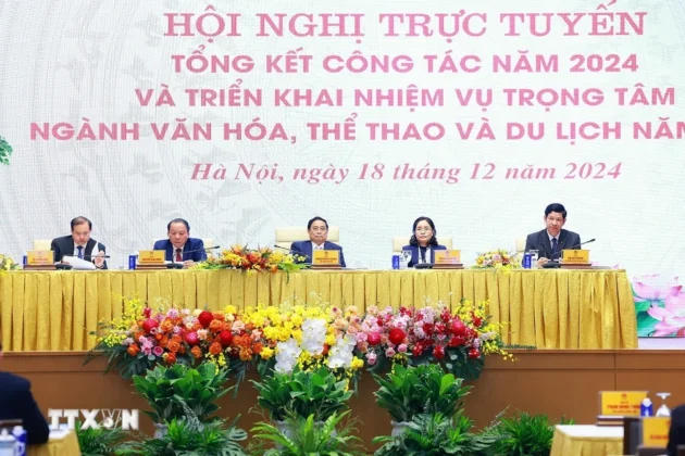 Thủ tướng Phạm Minh Ch&iacute;nh v&agrave; l&atilde;nh đạo Bộ Văn h&oacute;a, Thể thao v&agrave; Du lịch chủ tr&igrave; Hội nghị triển khai nhiệm vụ năm 2025.