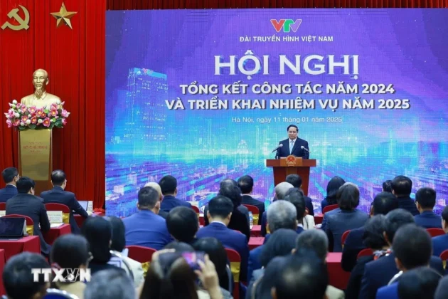 Thủ tướng Phạm Minh Ch&iacute;nh ph&aacute;t biểu chỉ đạo tại Hội nghị triển khai nhiệm vụ năm 2025 của Đ&agrave;i Truyền h&igrave;nh Việt Nam.