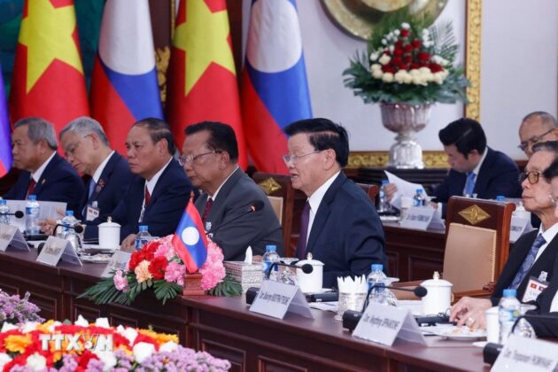Tổng B&iacute; thư, Chủ tịch nước L&agrave;o Thongloun Sisoulith ph&aacute;t biểu.