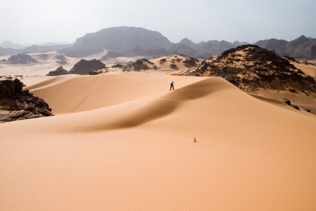 Những cồn c&aacute;t v&agrave;ng &oacute;ng &aacute;nh trải d&agrave;i bất tận l&agrave; cảnh quan đặc trưng ở sa mạc Sahara. Ngo&agrave;i c&aacute;t, nơi đ&acirc;y c&ograve;n sở hữu một diện t&iacute;ch lớn những b&atilde;i nham thạch lộ thi&ecirc;n, c&aacute;c b&atilde;i đ&aacute; cuội v&agrave; sỏi, c&ugrave;ng một số ốc đảo nằm rải r&aacute;c.
