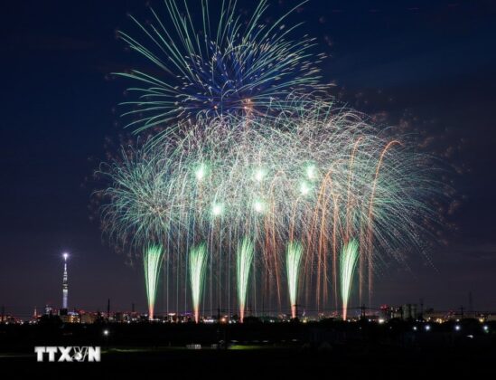 M&agrave;n tr&igrave;nh diễn ph&aacute;o hoa rực rỡ bầu trời đ&ecirc;m Tokyo. (Ảnh: Xu&acirc;n Giao/TTXVN)