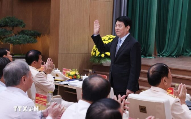 Chủ tịch nước Lương Cường dự Hội nghị sơ kết c&ocirc;ng t&aacute;c 6 th&aacute;ng đầu năm 2025 của Bộ C&ocirc;ng an.
