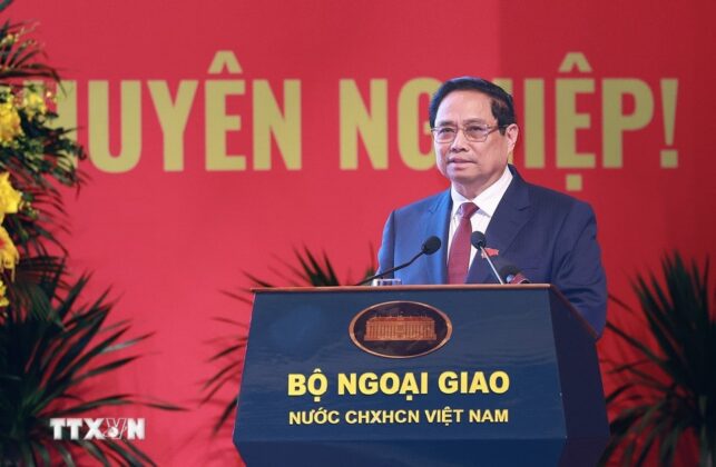 Thủ tướng Phạm Minh Ch&iacute;nh ph&aacute;t biểu chỉ đạo tại Đại hội đại biểu Đảng bộ Bộ Ngoại giao lần thứ I, nhiệm kỳ 2025-2030.