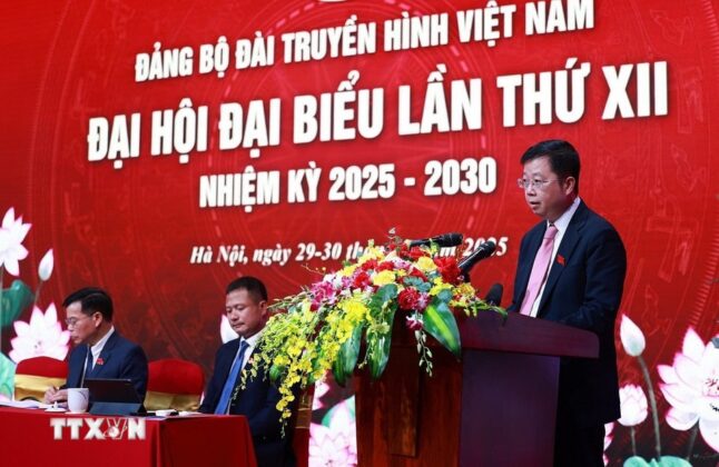 B&iacute; thư Đảng ủy, Tổng Gi&aacute;m đốc Đ&agrave;i Truyền h&igrave;nh Việt Nam Nguyễn Thanh L&acirc;m ph&aacute;t biểu.