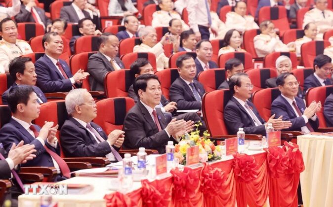 Chủ tịch nước Lương Cường v&agrave; c&aacute;c đại biểu dự Đại hội.