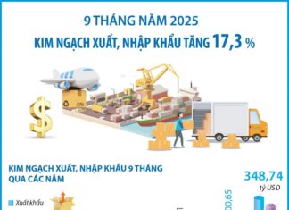 9 tháng năm 2025: Kim ngạch xuất, nhập khẩu tăng 17,3%
