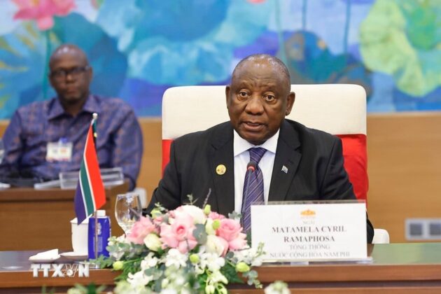 Tổng thống Cộng h&ograve;a Nam Phi Matamela Cyril Ramaphosa ph&aacute;t biểu.