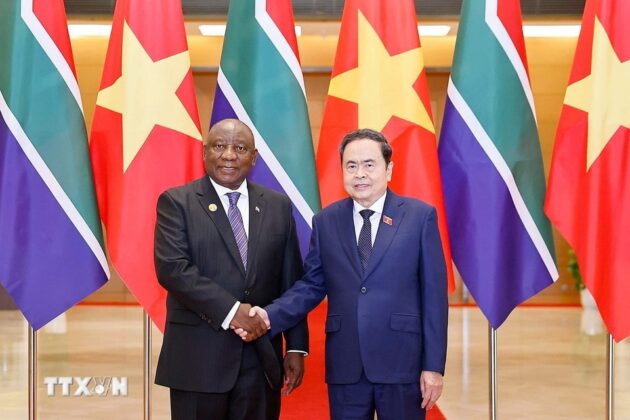 Chủ tịch Quốc hội Trần Thanh Mẫn hội kiến Tổng thống Cộng h&ograve;a Nam Phi Matamela Cyril Ramaphosa thăm cấp nh&agrave; nước đến Việt Nam.