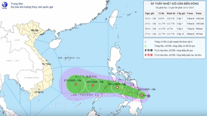 Áp thấp nhiệt đới tiến gần Biển Đông, mạnh lên thành bão ngày 26/11 Áp thấp nhiệt đới tiến gần Biển Đông, mạnh lên thành bão ngày 26/11