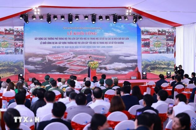 Thủ tướng Phạm Minh Ch&iacute;nh ph&aacute;t biểu tại Lễ khởi c&ocirc;ng tại điểm Trường nội tr&uacute; li&ecirc;n cấp Tiểu học v&agrave; Trung học cơ sở x&atilde; Y&ecirc;n Khương, Thanh H&oacute;a.