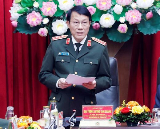 Đại tướng Lương Tam Quang, Ủy vi&ecirc;n Bộ Ch&iacute;nh trị, B&iacute; thư Đảng ủy C&ocirc;ng an Trung ương, ph&aacute;t biểu.