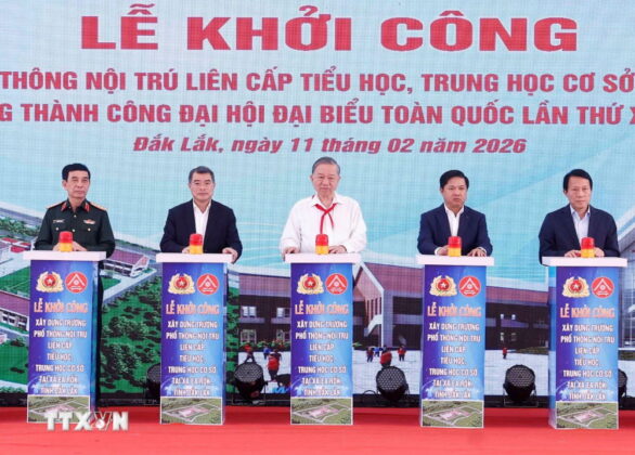 Tổng B&iacute; thư T&ocirc; L&acirc;m dự khởi c&ocirc;ng Trường Phổ th&ocirc;ng nội tr&uacute; li&ecirc;n cấp Tiểu học, THCS x&atilde; Ea Rốk