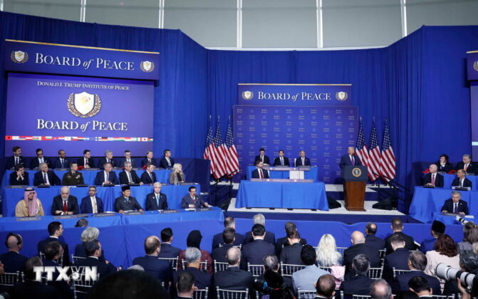 Phi&ecirc;n khai mạc Hội đồng H&ograve;a b&igrave;nh về Gaza tại Thủ đ&ocirc; Washington D.C., Hoa Kỳ.