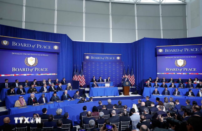 Phi&ecirc;n khai mạc Hội đồng H&ograve;a b&igrave;nh về Gaza tại Thủ đ&ocirc; Washington D.C., Hoa Kỳ.