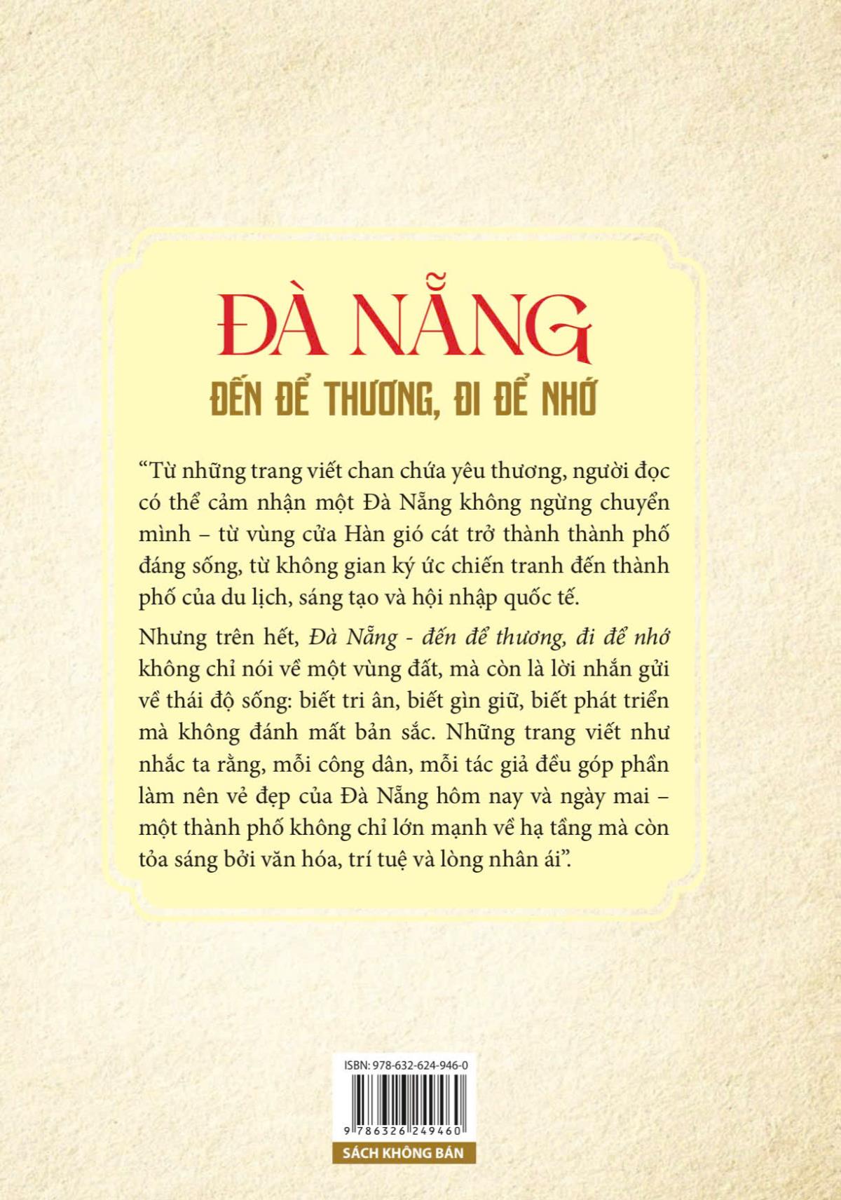 Bìa sách “Đà Nẵng - đến để thương, đi để nhớ”.